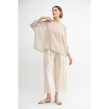 LEAF PRINT OVERSIZED TOP WITH SMOCKED CUFF SLEEVE