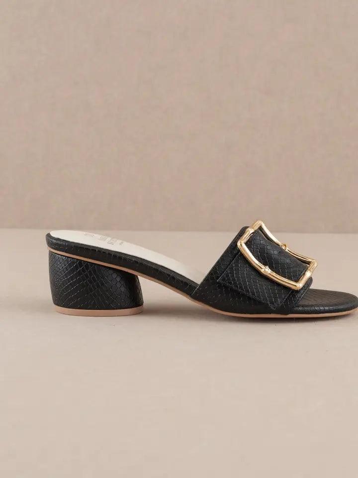 The Tucson Black Low Heel with Bamboo Buckle - PRINZZESA BOUTIQUE
