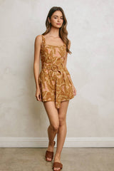 Conversational Straight Neck Buckled Romper