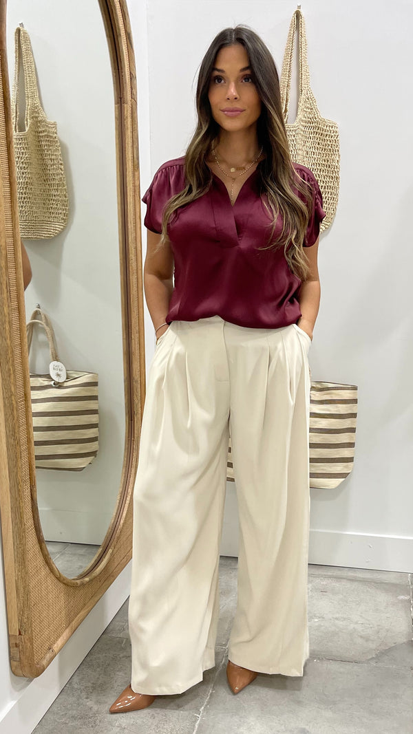 Maleah Wine Satin Blouse