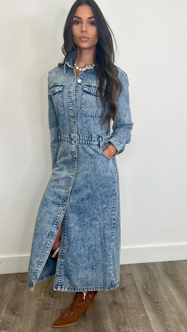 Sabrina Denim Maxi Dress - PRINZZESA BOUTIQUE