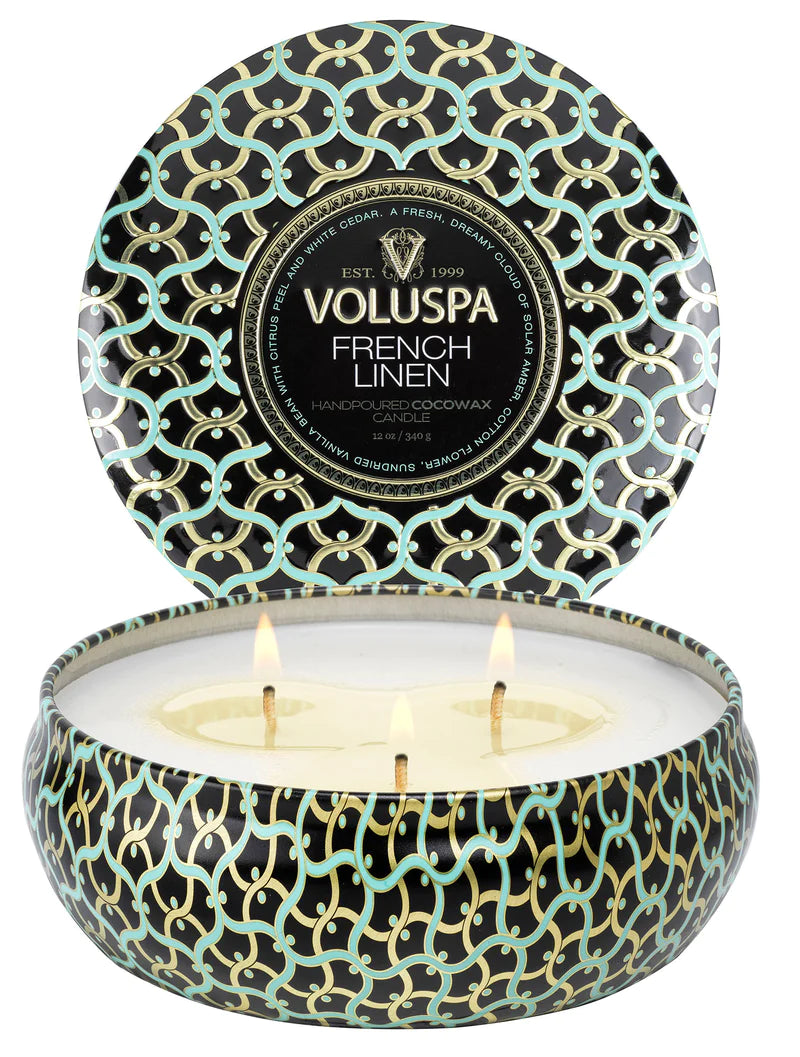 French Linen 3 Wick Tin Candle - PRINZZESA BOUTIQUE