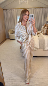 Taupe Linen Striped Set
