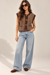 Chocolate Two-tone Rib Knit Vest Cardigan