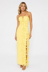 Yellow Low V Strapless Maxi Dress With Slit