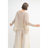 LEAF PRINT OVERSIZED TOP WITH SMOCKED CUFF SLEEVE