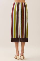 Striped Fringe Hem Midi Skirt