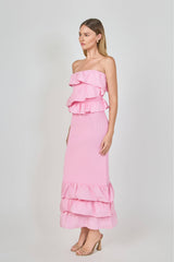 Mixed Media Strapless Fitted Maxi Dress