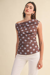 POLKA DOT OFF SHOULDER TOP Brown