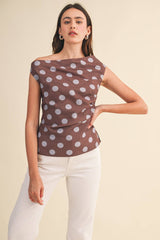 POLKA DOT OFF SHOULDER TOP Brown