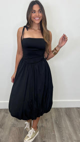 Veronica Black Midi Balloon Dress - PRINZZESA BOUTIQUE