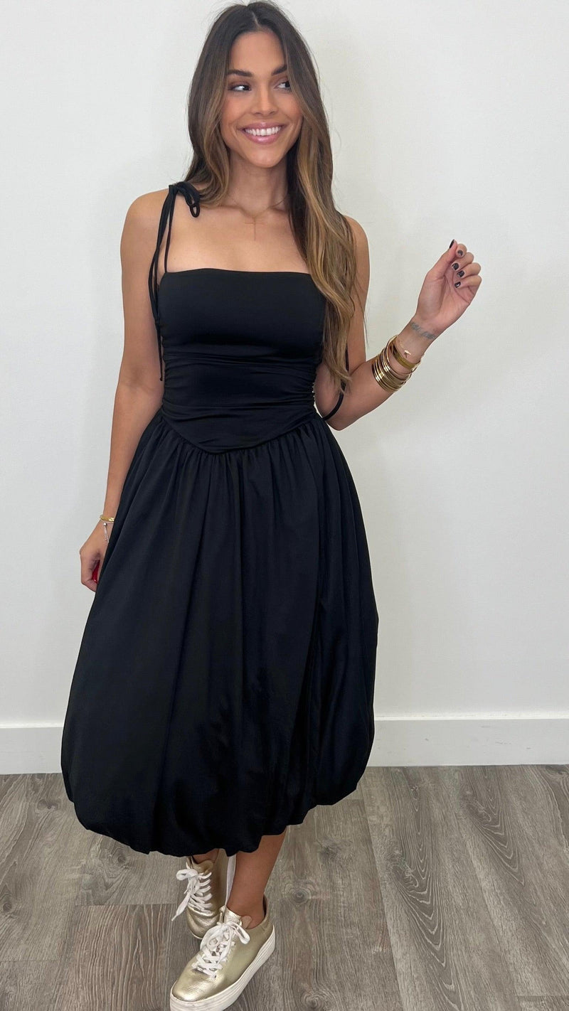 Veronica Black Midi Balloon Dress - PRINZZESA BOUTIQUE