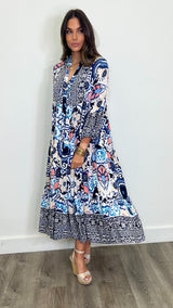 Alexandria Blue Print Viscose Maxi Dress