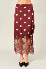 Polka Dot Lace Satin Midi Skirt