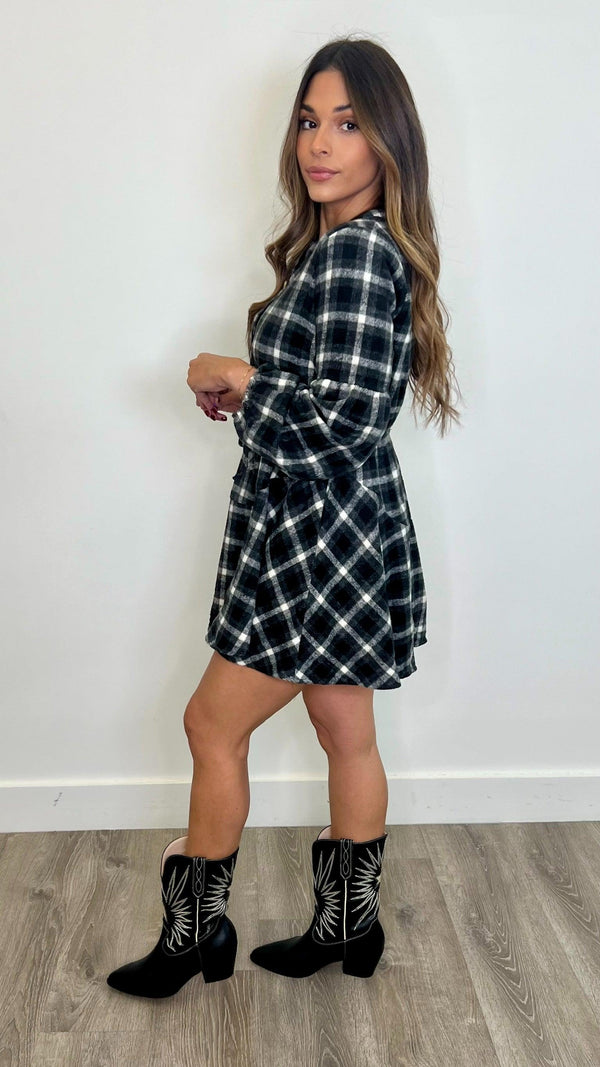 Janae Black Plaid Dress - PRINZZESA BOUTIQUE