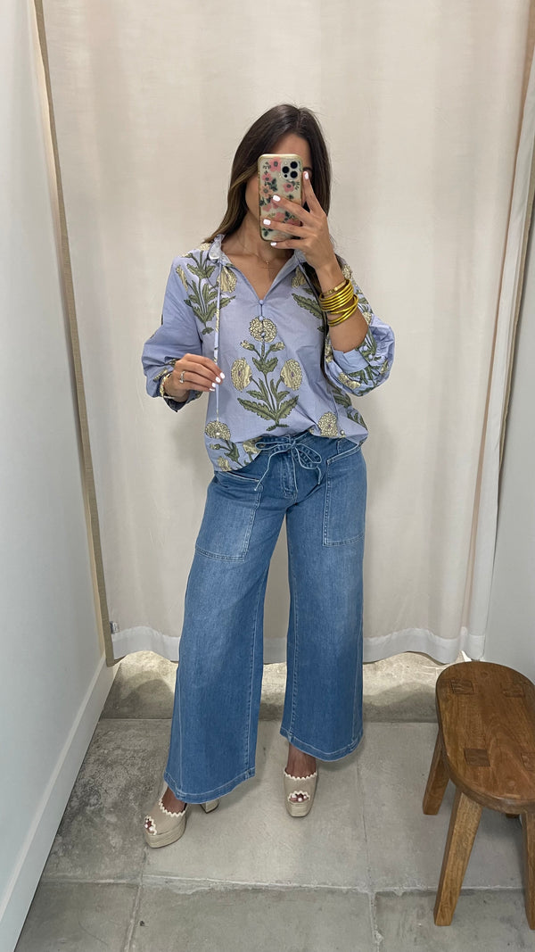 Cici Blue Floral Blouse