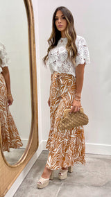 Margaret Ivory and Camel Tiered Pants