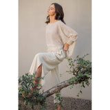 LEAF PRINT OVERSIZED TOP WITH SMOCKED CUFF SLEEVE
