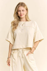 MINERAL WASHED TOP ELASIC WAIST BARREL PANTS SET