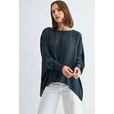 BOAT NECK OVERSIZE TOP WITH SMOCKED CUFF SLEEVE