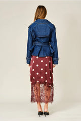 Polka Dot Lace Satin Midi Skirt
