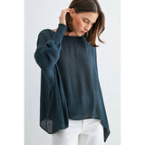 BOAT NECK OVERSIZE TOP WITH SMOCKED CUFF SLEEVE