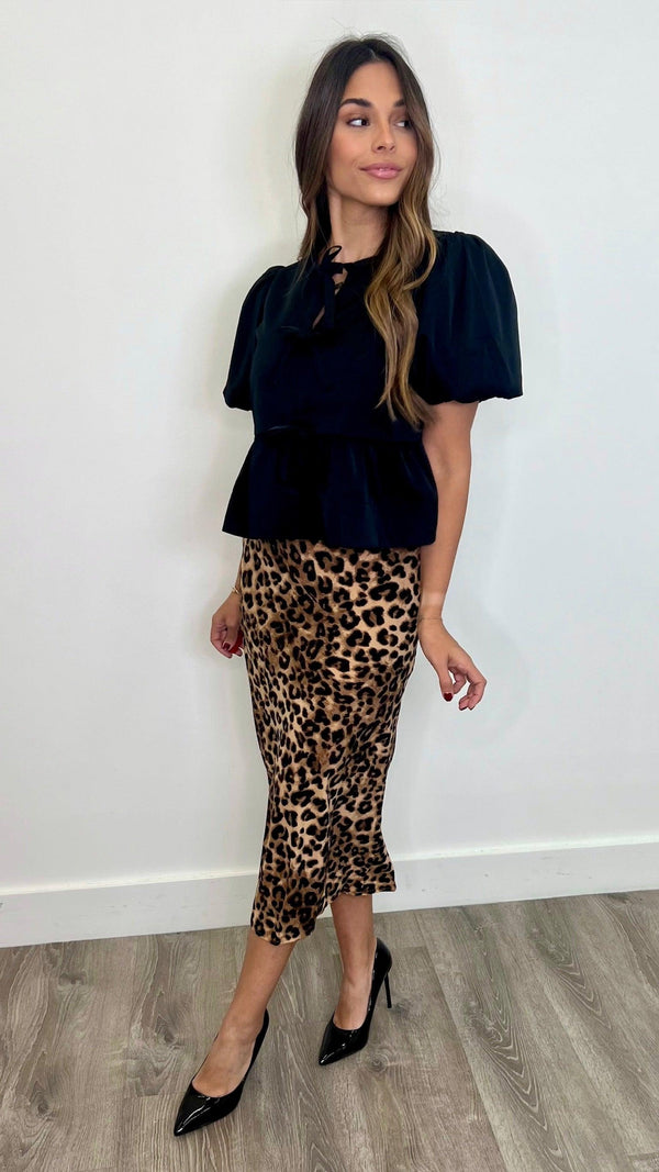 Chloe Camel Leopard Print Midi Skirt - PRINZZESA BOUTIQUE
