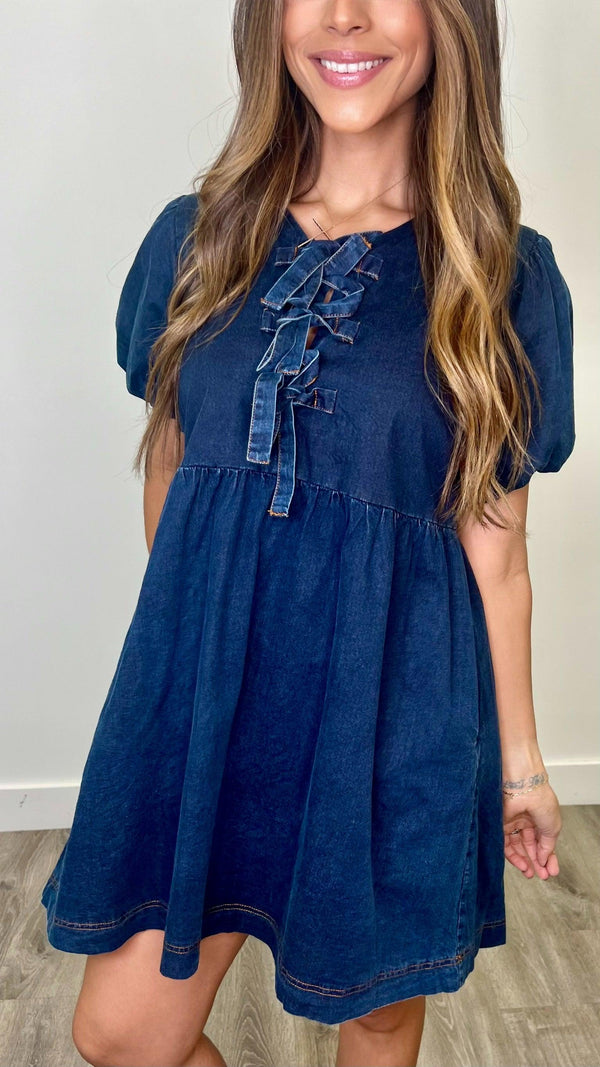 Lizzie Dark Denim Babydoll Dress - PRINZZESA BOUTIQUE