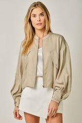 Balloon Sleeve Bomber Jacket Almond