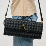 Ada Top Handle Woven East West Clutch Crossbody Black - PRINZZESA BOUTIQUE