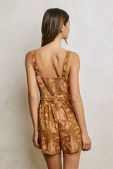 Conversational Straight Neck Buckled Romper