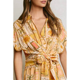 Conversational Surplice Waist Tie Jumpsuit