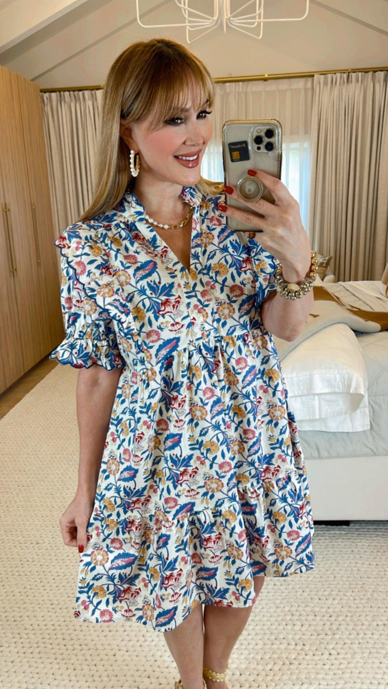 Reilly Off White Floral Print Dress - PRINZZESA BOUTIQUE