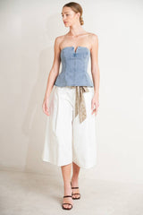 Meagan solid woven culotte pantin White