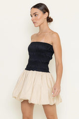 Kimberly Black & Beige Mini Balloon Dress
