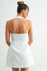 Pearl Muse Halter Mini Dress in White