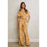 Conversational Surplice Waist Tie Jumpsuit