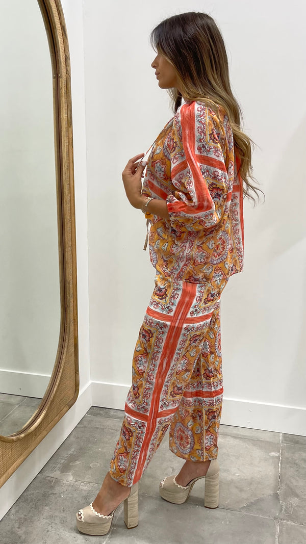 Scarf Print Relaxed Fit Pants in Orange