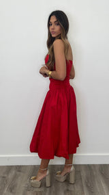 Harley Red Strapless Midi Dress - PRINZZESA BOUTIQUE