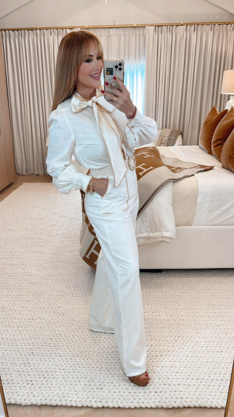 Garner Off White Linen Pants