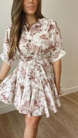 Bohemian Love Ivory Brown Front Tie Dress