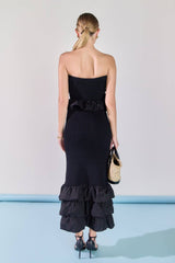 Mixed Media Strapless Fitted Maxi Dress