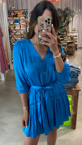 Aqua Blue V-Neck Mini Dress