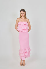 Mixed Media Strapless Fitted Maxi Dress