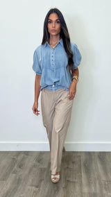Ferro Beige Pinstripe Pants - PRINZZESA BOUTIQUE