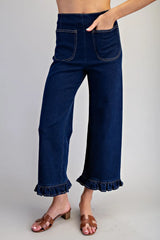 Ruffled Dark Denim Pants