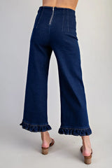 Ruffled Dark Denim Pants