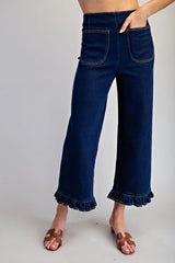 Ruffled Dark Denim Pants