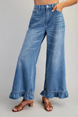 High Waisted Ruffled hem Denim Pants