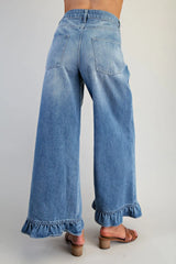 High Waisted Ruffled hem Denim Pants